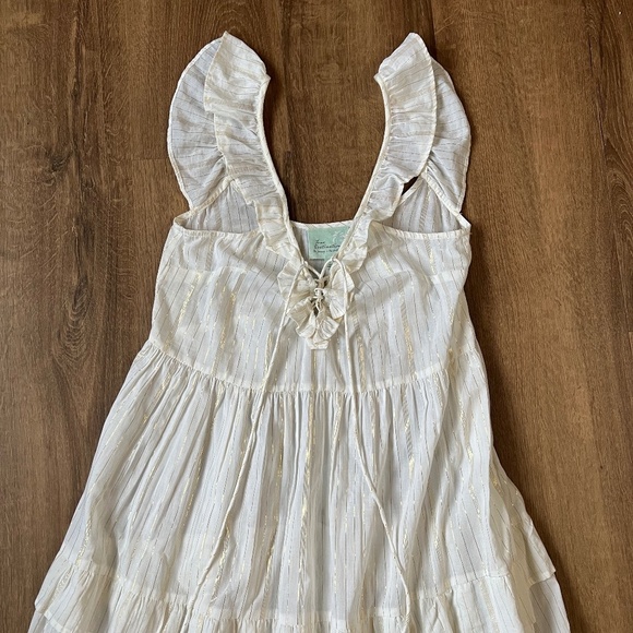 True Destinations White Gold Threaded Bohemian Tiered Maxi Dress Sz S - Picture 15 of 15